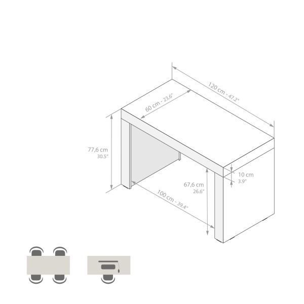 Evolution Desk 47,2 x 23,6 in, Ashwood White with Two Legs technical image 1