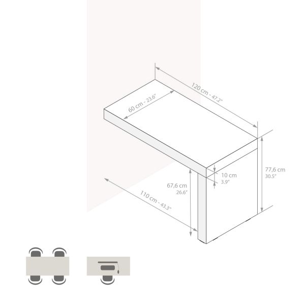 Evolution Desk 47,2 x 23,6 in, Ashwood White with One Leg technical image 1