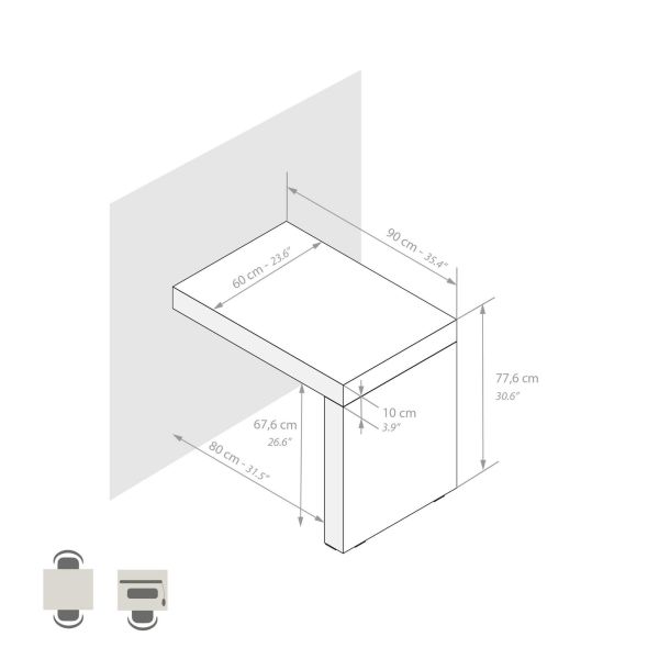 Evolution Desk 35.4 x 23.6 in, Ashwood White with One Leg technical image 1