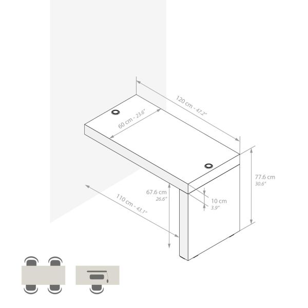 Evolution Desk 47.2 x 23.6 in, with Wireless Charger, Concrete Effect, Grey with One Leg technical image 1