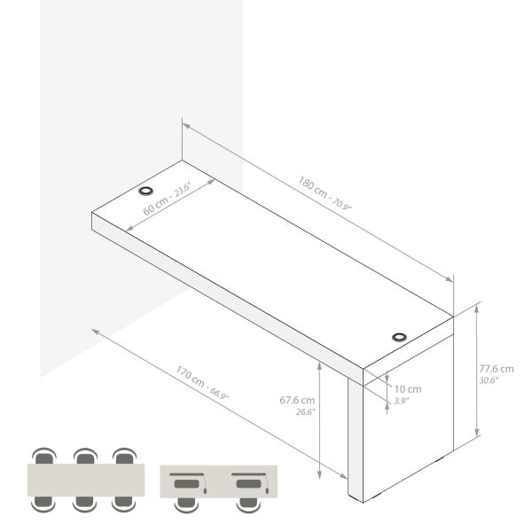 Evolution Desk 70.9 x 23.6 in, with Wireless Charger, Ashwood White with One Leg technical image 1