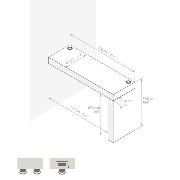 Evolution Desk 47.2 x 15.7 in, with Wireless Charger, Ashwood Black with One Leg technical image 1