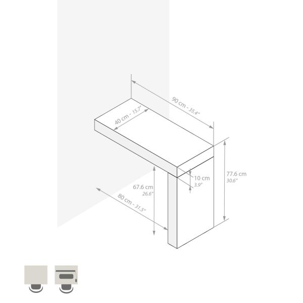 Evolution Desk 35.4 x 15.7 in, Concrete Effect, Grey with One Leg technical image 1