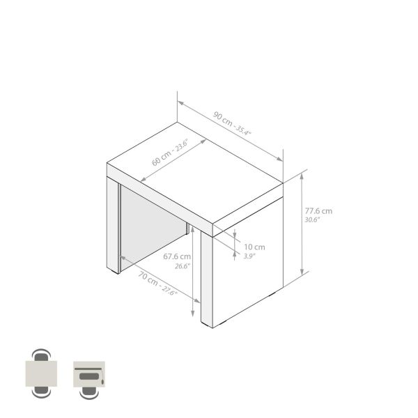 Evolution Desk 35.4 x 23.6 in, Ashwood White with Two Legs technical image 1