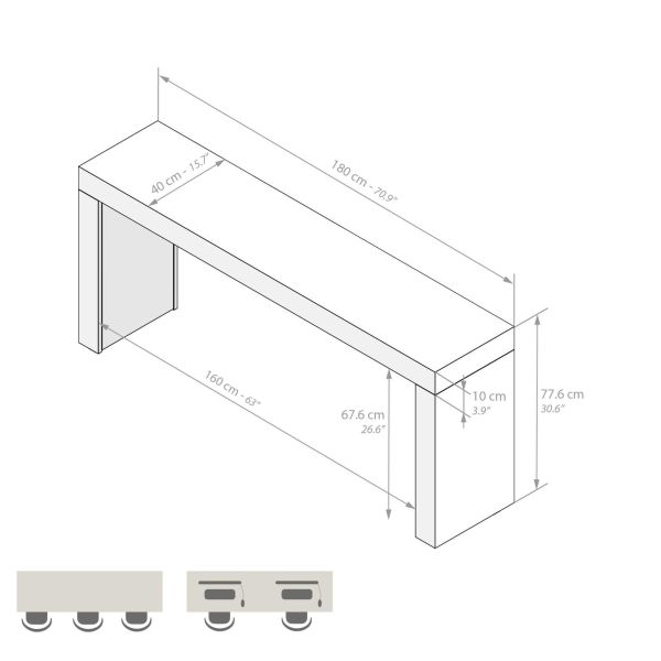 Evolution Desk 70.9 x 15.7 in, Dark Walnut with Two Legs technical image 1