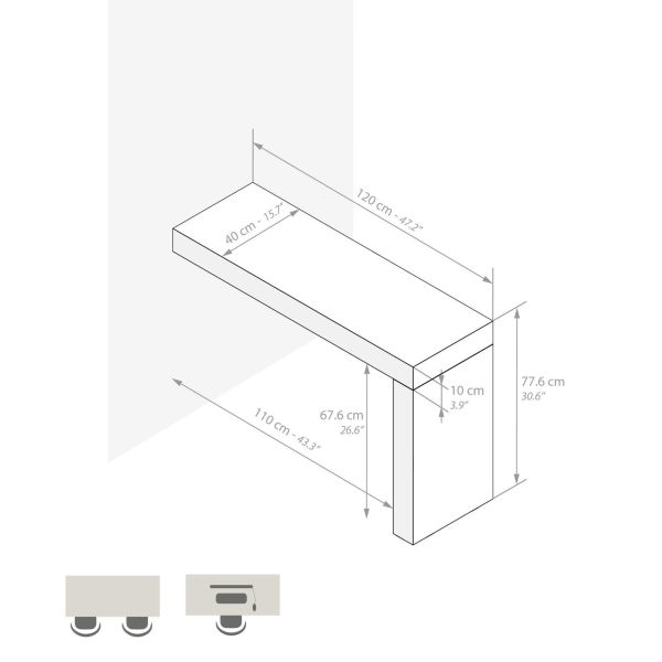 Evolution Desk 47.2 x 15.7 in, Ashwood White with One Leg technical image 1