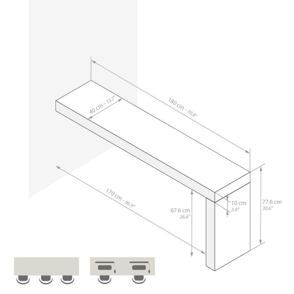 Evolution Desk 70.9 x 15.7 in, Ashwood White with One Leg technical image 1