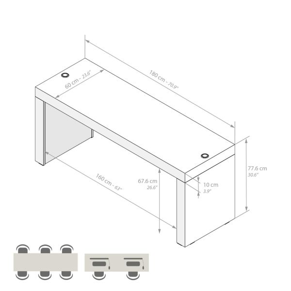 Evolution Desk 70.9 x 23.6 in, with Wireless Charger, Ashwood White with Two Legs technical image 1