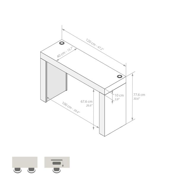 Evolution Desk 47.2 x 15.7 in, with Wireless Charger, Ashwood Black with Two Legs technical image 1