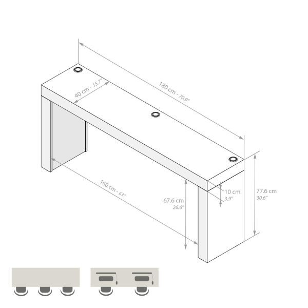 Evolution Desk 70.9 x 15.7 in, Dark Walnut with Two Legs and Wireless Charger technical image 1