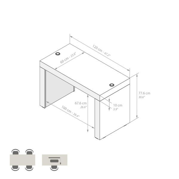 Evolution Desk 47.2 x 23.6 in, with Wireless Charger, Concrete Effect, Grey with Two Legs technical image 1