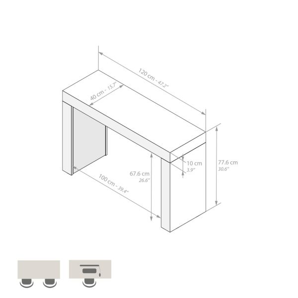 Evolution dining table 47.2 x 15.7 in, Ashwood White with Two Legs technical image 1