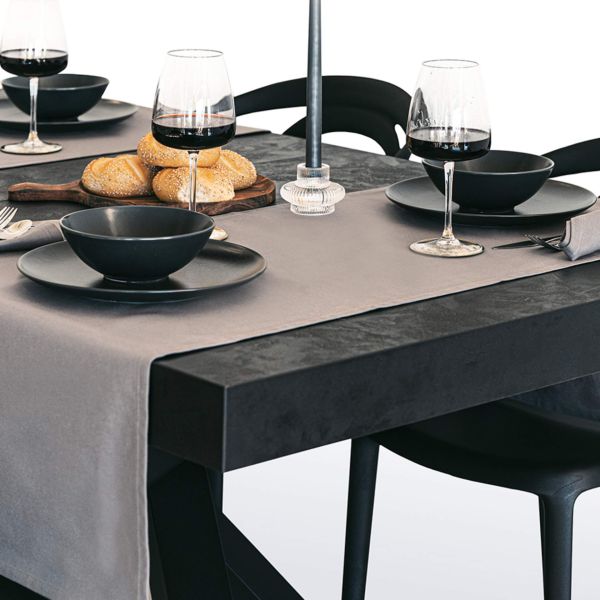 Gioele Cotton table runner 17.71 x 59.05 in, Dark grey detail image 1