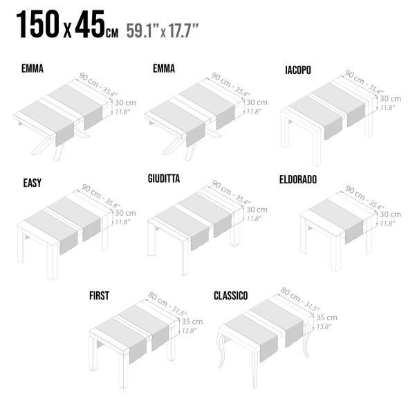 Gioele Cotton table runner 17.71 x 59.05 in, White technical image 1