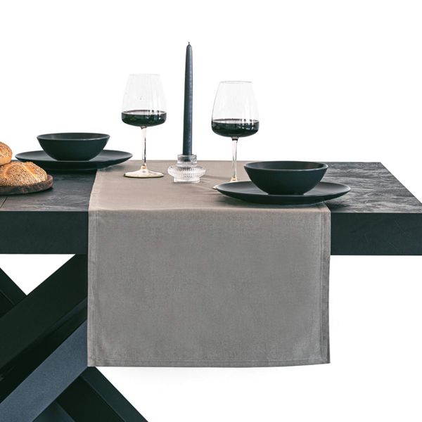 Gioele Cotton table runner 17.71 x 70.86 in, Dark grey detail image 1