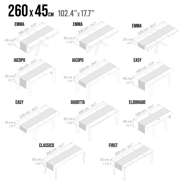 Gioele Cotton table runner 17.71 x 102.36 in, Dark grey technical image 1