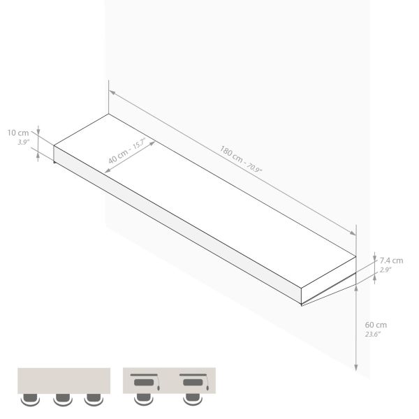 Evolution wall mounted desk 70.8x15.7 in, Ashwood White technical image 1