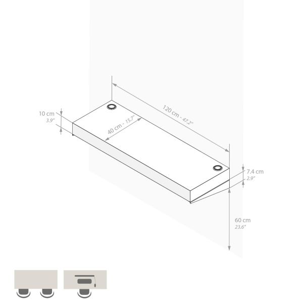 Evolution wall mounted desk 47.2x15.7 in, with Wireless Charger, Rustic Oak technical image 1