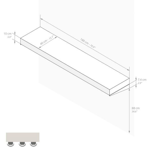 Evolution Extra Large Bar Shelf 70.8x15.7 in, Ashwood White technical image 1