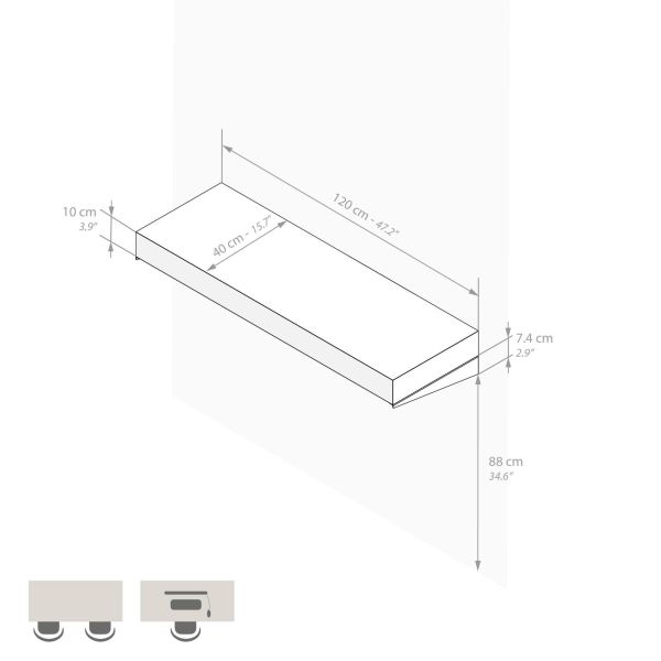 Evolution Extra Large Bar Shelf 47.2x15.7 in, Ashwood White technical image 1