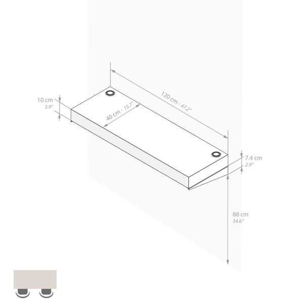 Evolution Extra Large Bar Shelf 47.2x15.7 in, with Wireless Charger, Rustic Oak technical image 1