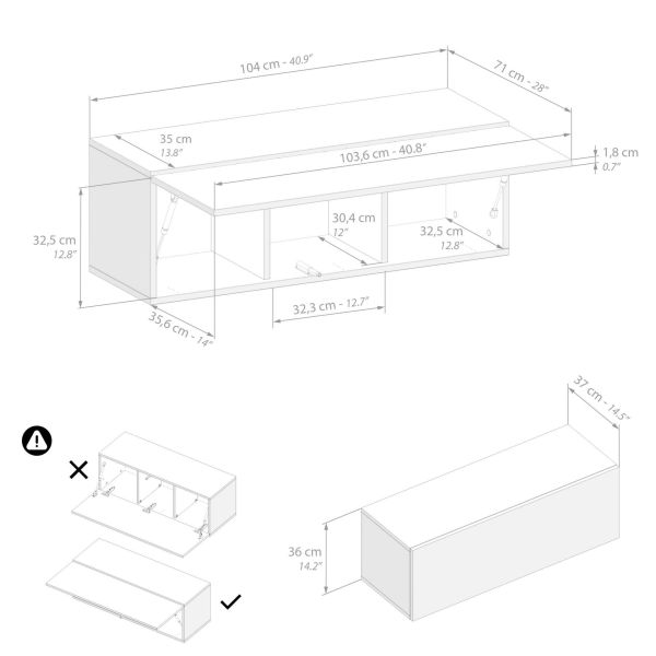 Easy Wall Unit 40.94 in, with Lift Up Door, Ashwood White technical image 1