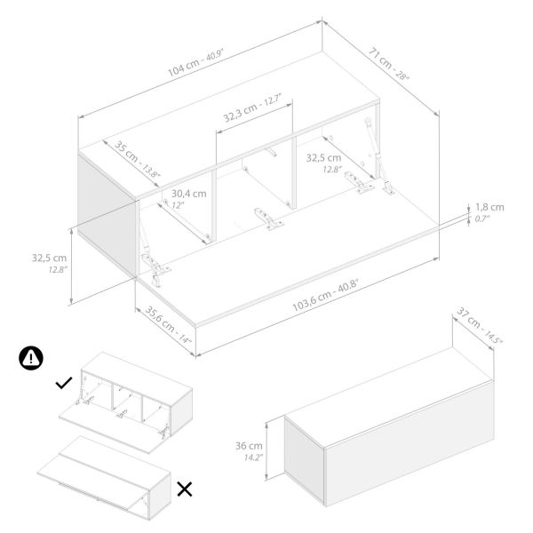 Easy Wall Unit 40.94 in, with Flap Door, Ashwood White technical image 1