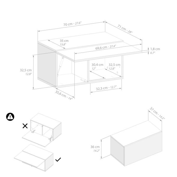 Easy Wall Unit 27.55 in, with Lift Up Door, Oak technical image 1