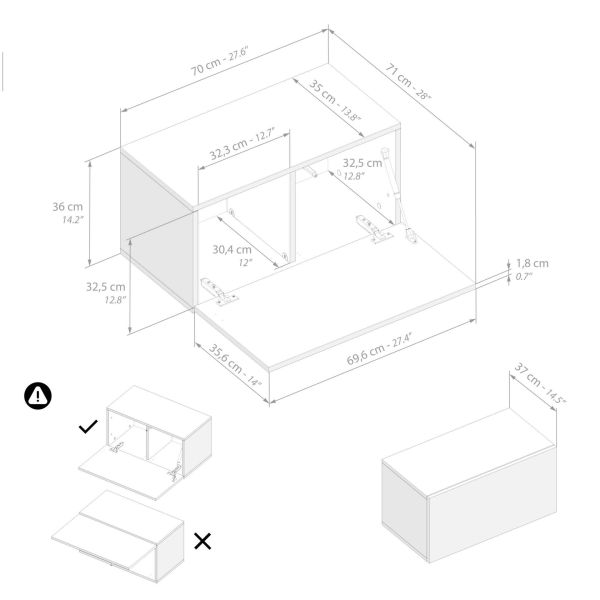 Easy Wall Unit 27.55 in, with Flap Door, Oak technical image 1