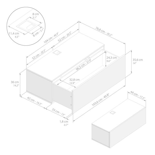 Easy Wall TV Unit with Drawer, Ashwood White technical image 1