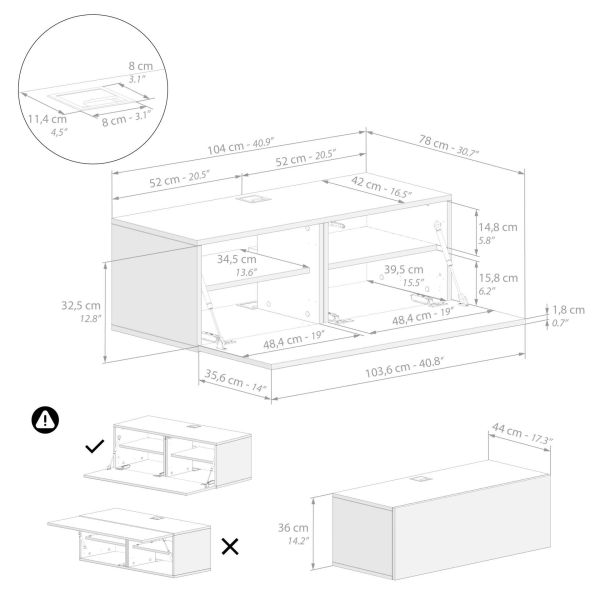 Easy Wall TV Unit with Flap Door, Rustic Oak technical image 1