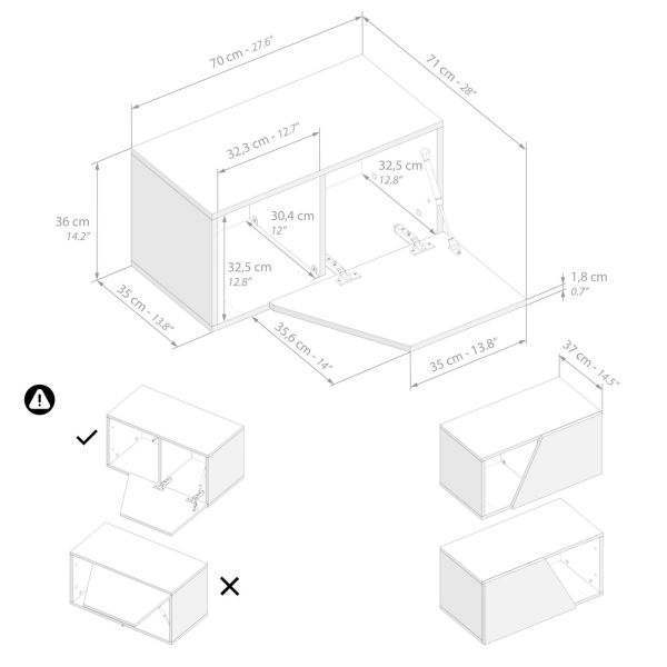 Set of 2 Emma Wall Units 27.55 in, with Flap Door, Concrete Effect, Grey technical image 1