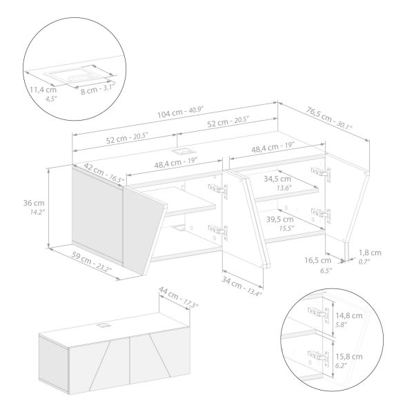 Emma Wall TV Unit with Door, Rustic Oak technical image 1