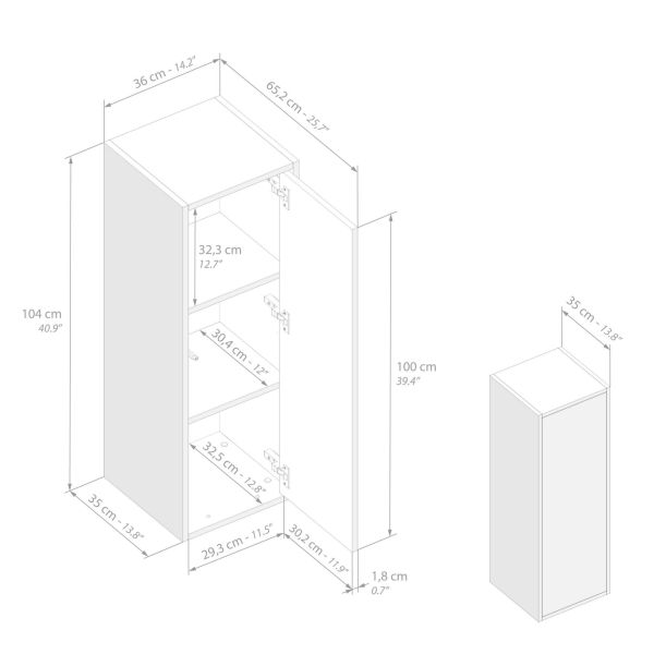 Iacopo Wall Unit 40.94 in, with Vertical Door, Ashwood White technical image 1