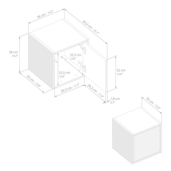 Iacopo Wall Unit 14.17 in, with Vertical Door, Concrete Effect, Grey technical image 1