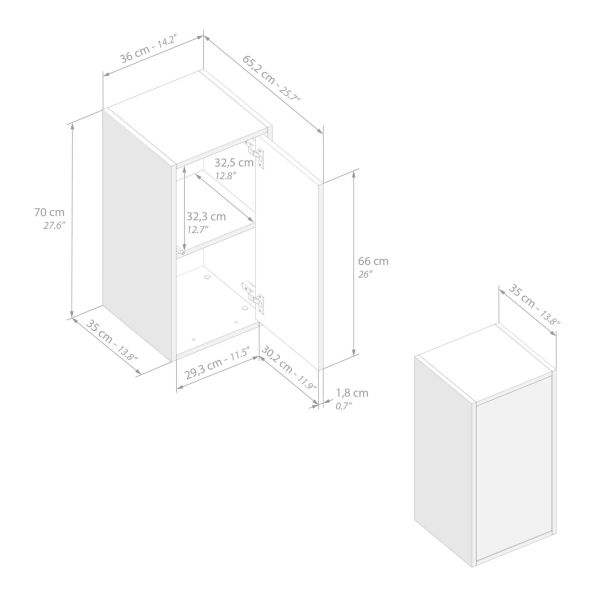 Iacopo Wall Unit 27.55 in, with Vertical Door, Ashwood Black technical image 1