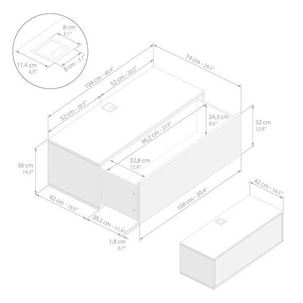 Iacopo Wall TV Unit with Drawer, Concrete Effect, Grey technical image 1