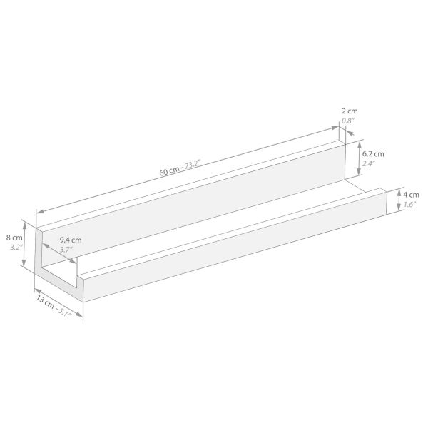 Set of 2 First picture shelves, 23.62 in, Pearled Elm technical image 1