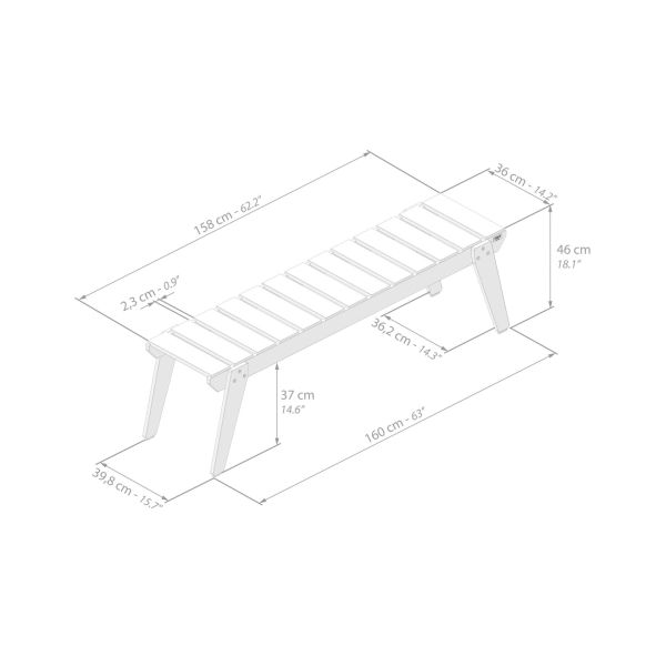 Wooden Garden Bench, Elena, Teak Color technical image 1