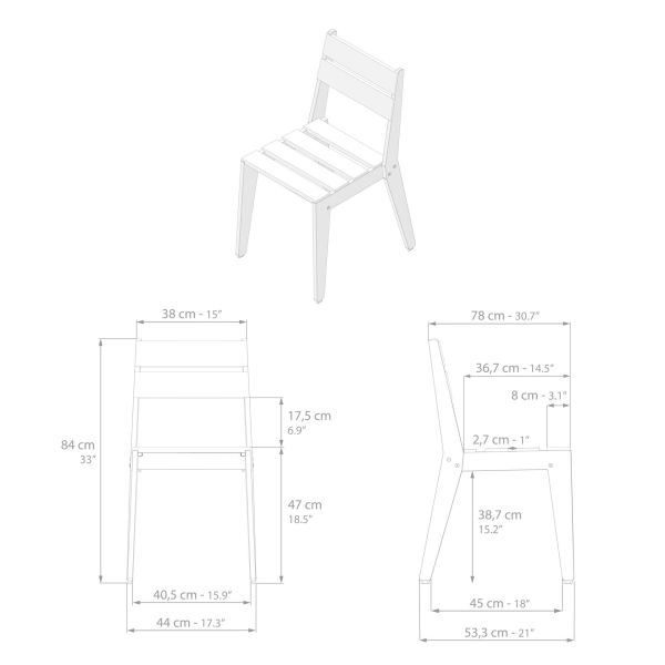 Wooden Garden Chair, Elena, Teak Color technical image 1