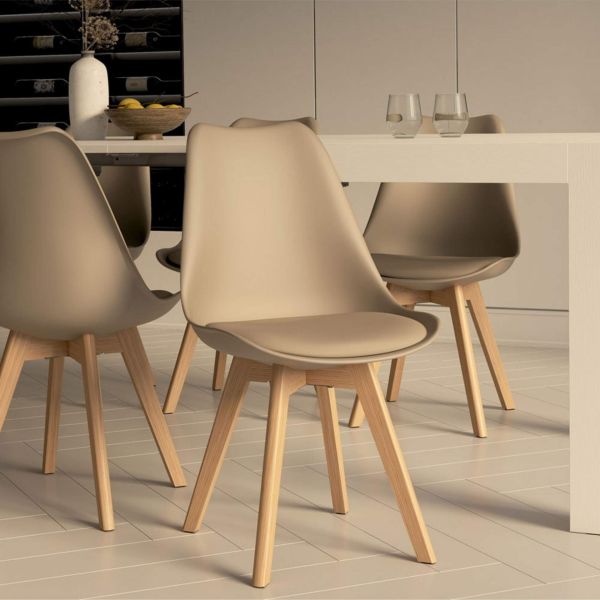 Greta Scandinavian Style Chairs, Set of 4, Beige set image 1