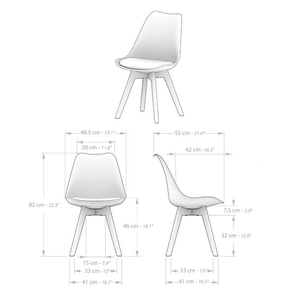 Greta Scandinavian Style Chairs, Set of 4, Beige technical image 1