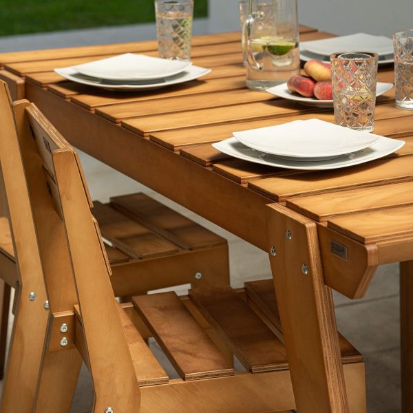 Wooden Garden Table 63 X 31.5 in, Elena, Teak Color detail image 5