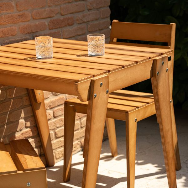 Wooden Garden Table 31.5 X 31.5 in, Elena, Teak Color detail image 5