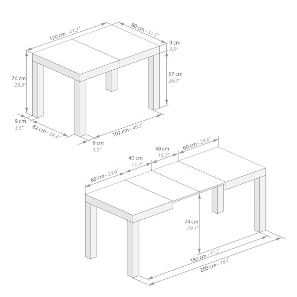 First Extendable Table, 47,2(77,6)x31,5 in, Oak technical image 1