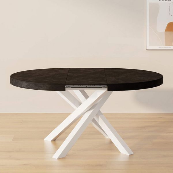 Emma Round Extendable Table, Concrete Effect, Black with White crossed legs set image 1