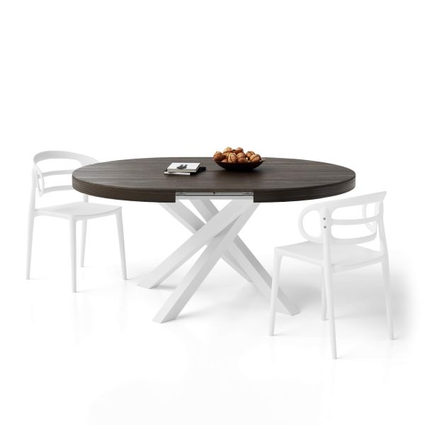 Emma Round Extendable Table, 47,2 - 63 in, Dark Walnut with White crossed legs main image