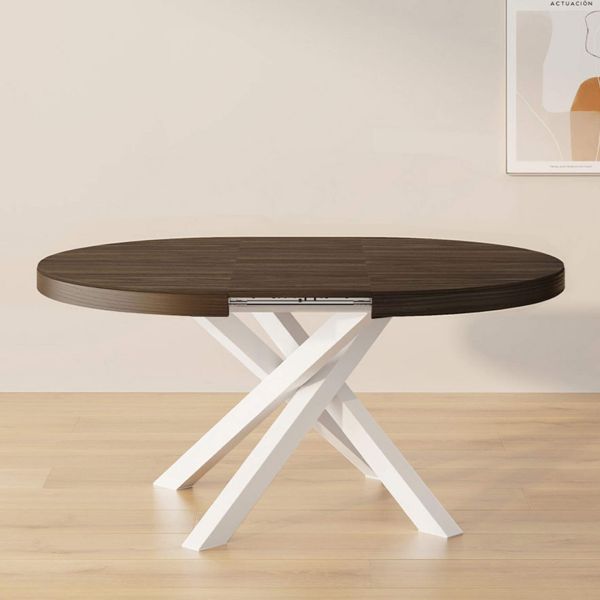 Emma Round Extendable Table, 47,2 - 63 in, Dark Walnut with White crossed legs set image 1