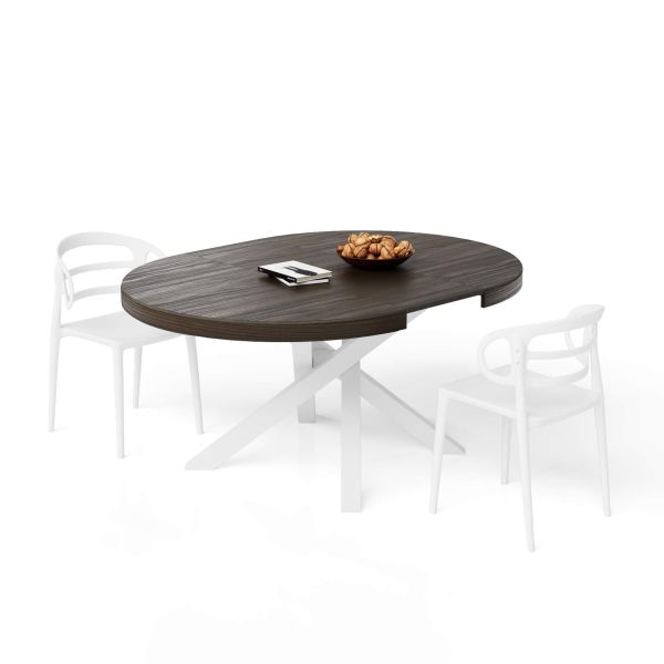 Emma Round Extendable Table, 47,2 - 63 in, Dark Walnut with White crossed legs detail image 3