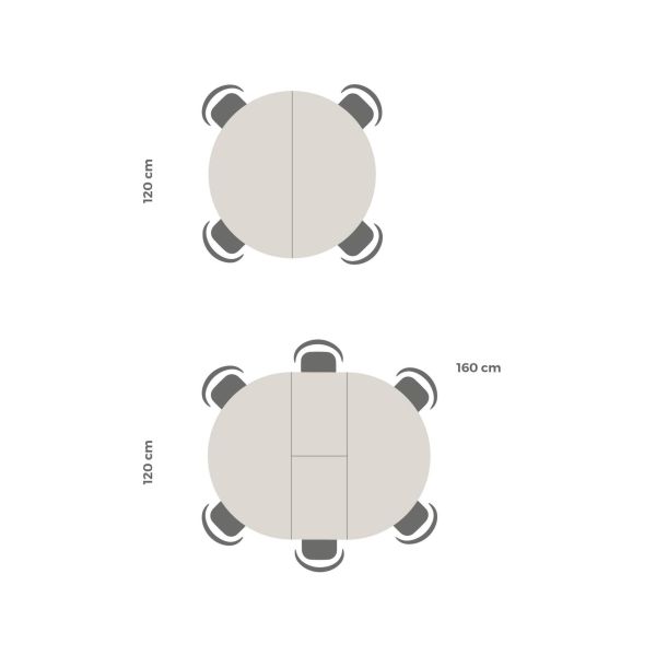 Emma Round Extendable Table, 47,2 - 63 in, Concrete Effect, White with White crossed legs technical image 3